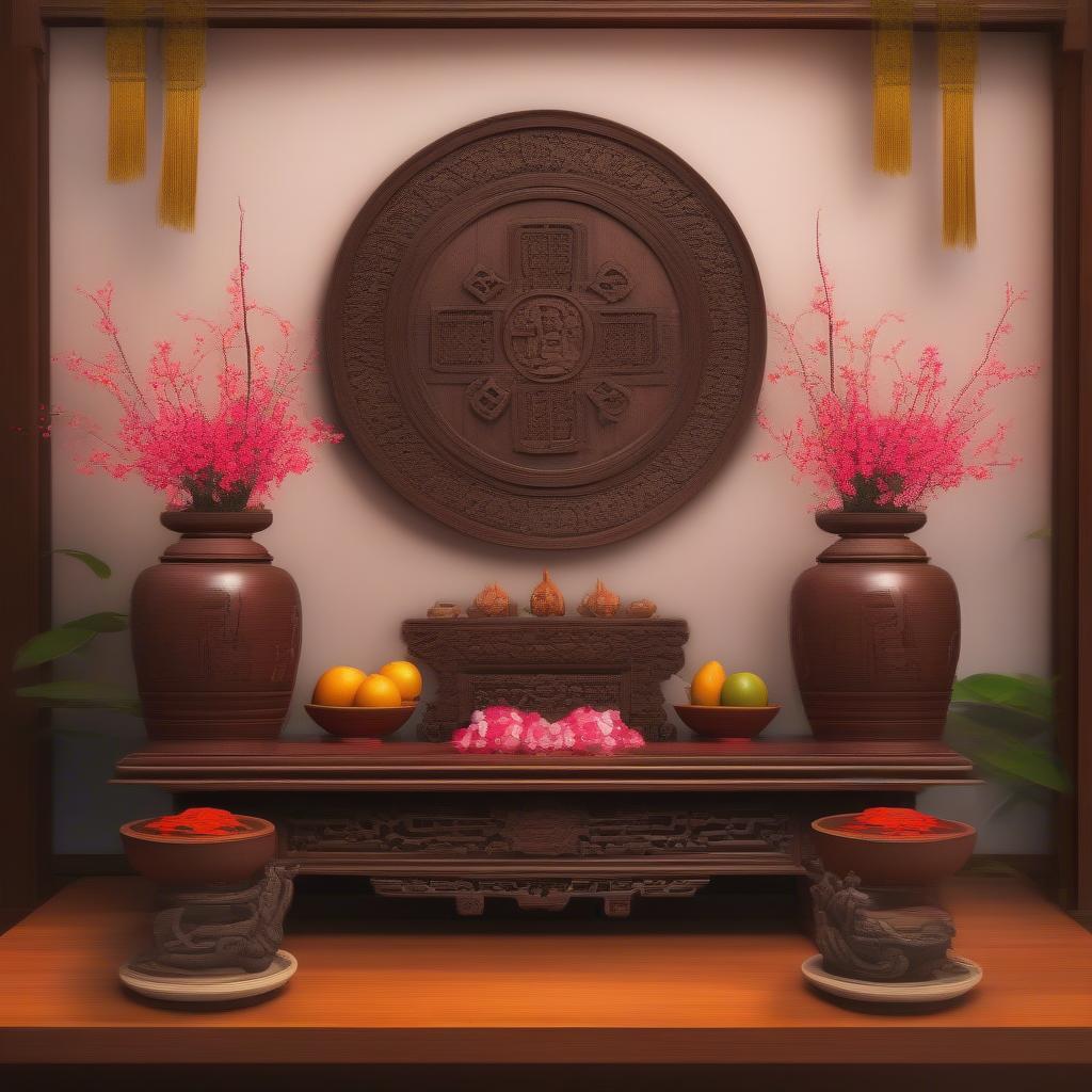 Bài vị gỗ trong không gian thờ cúng