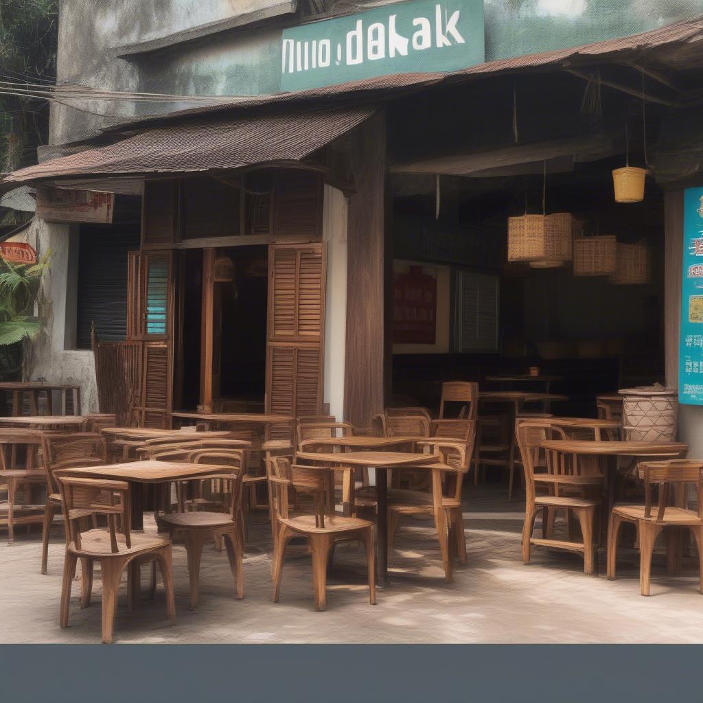 Bàn ghế gỗ cafe take away tại Đắk Lắk