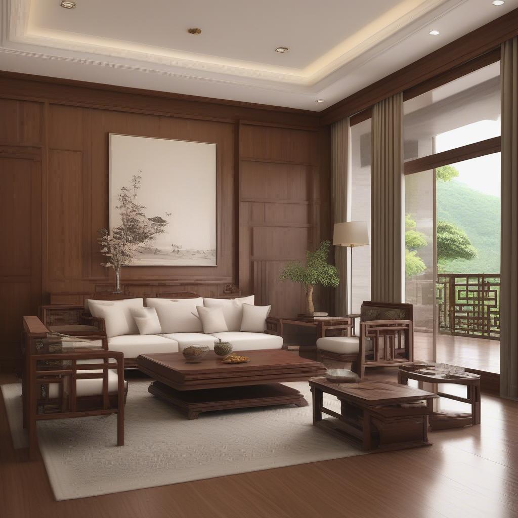 Bộ bàn ghế minh hồng gỗ gu trong phòng khách