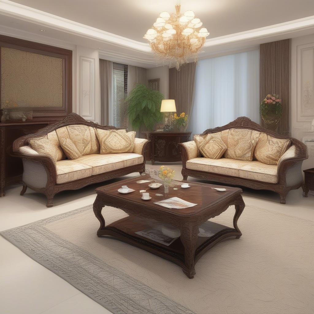 Bàn ghế sofa gỗ nỉ đẹp