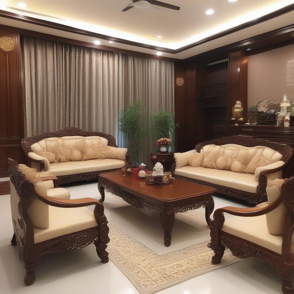 Bàn ghế sofa gỗ phòng khách tại Hải Phòng