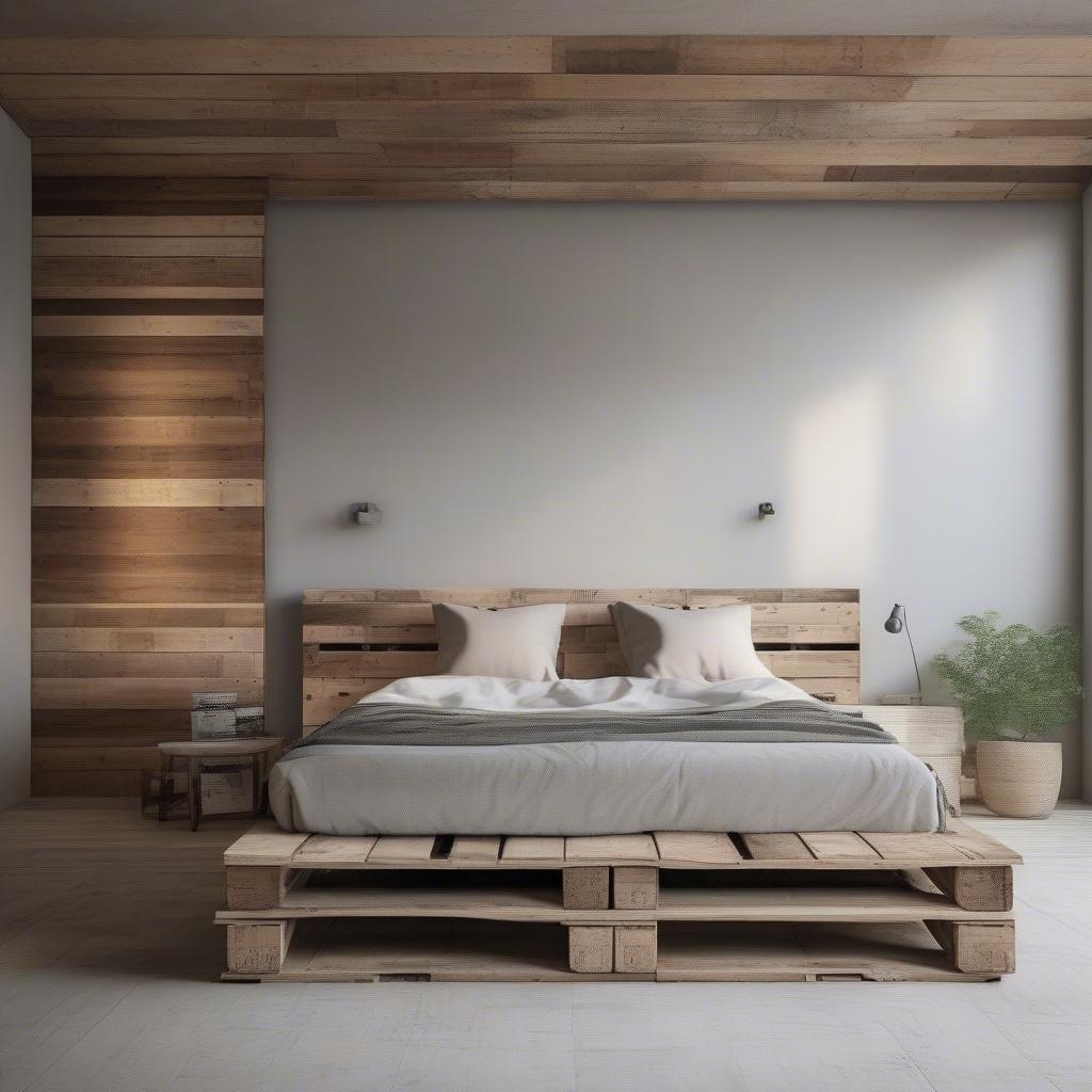 Giường gỗ pallet trong phòng ngủ hiện đại