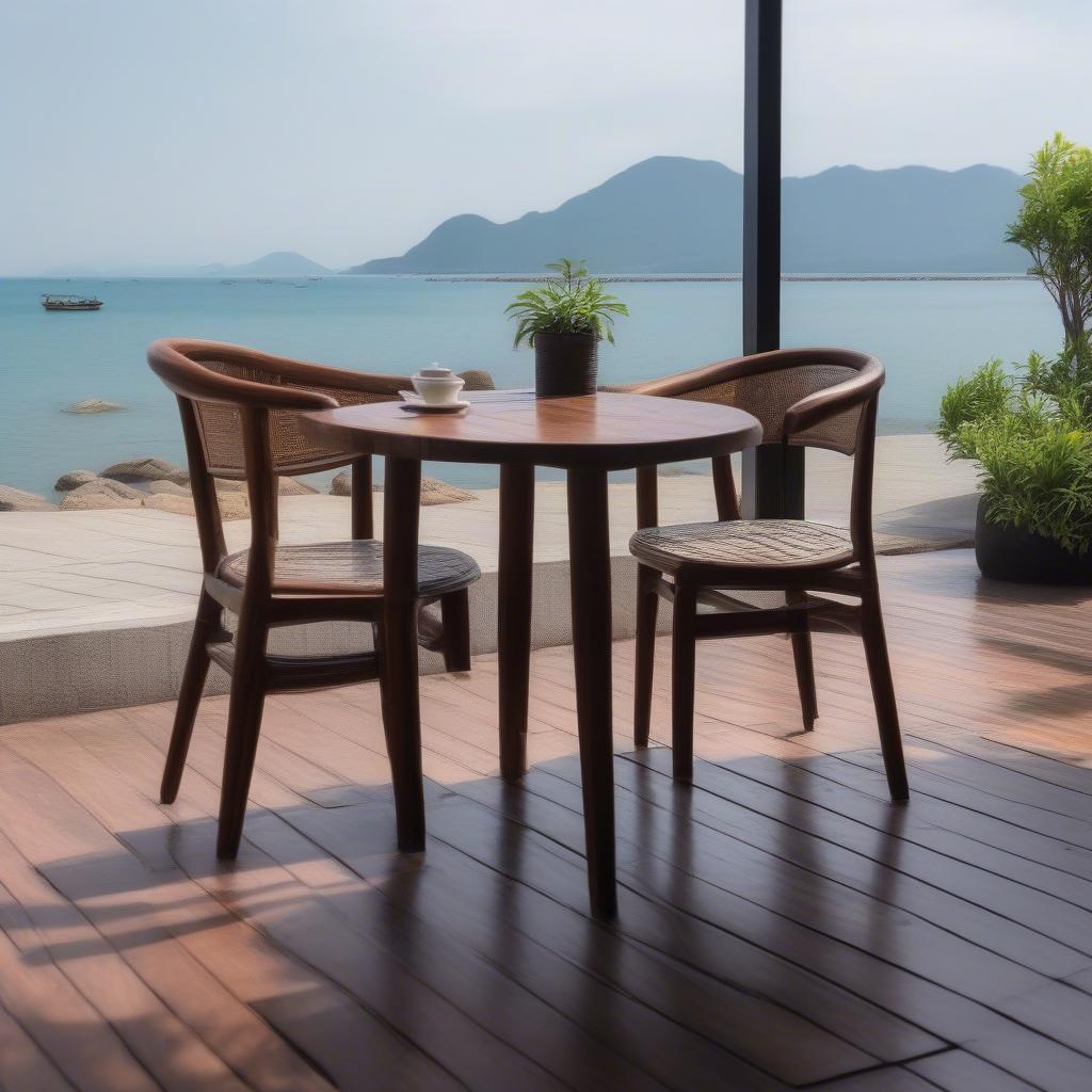 Bàn gỗ cafe ngoài trời tại Nha Trang