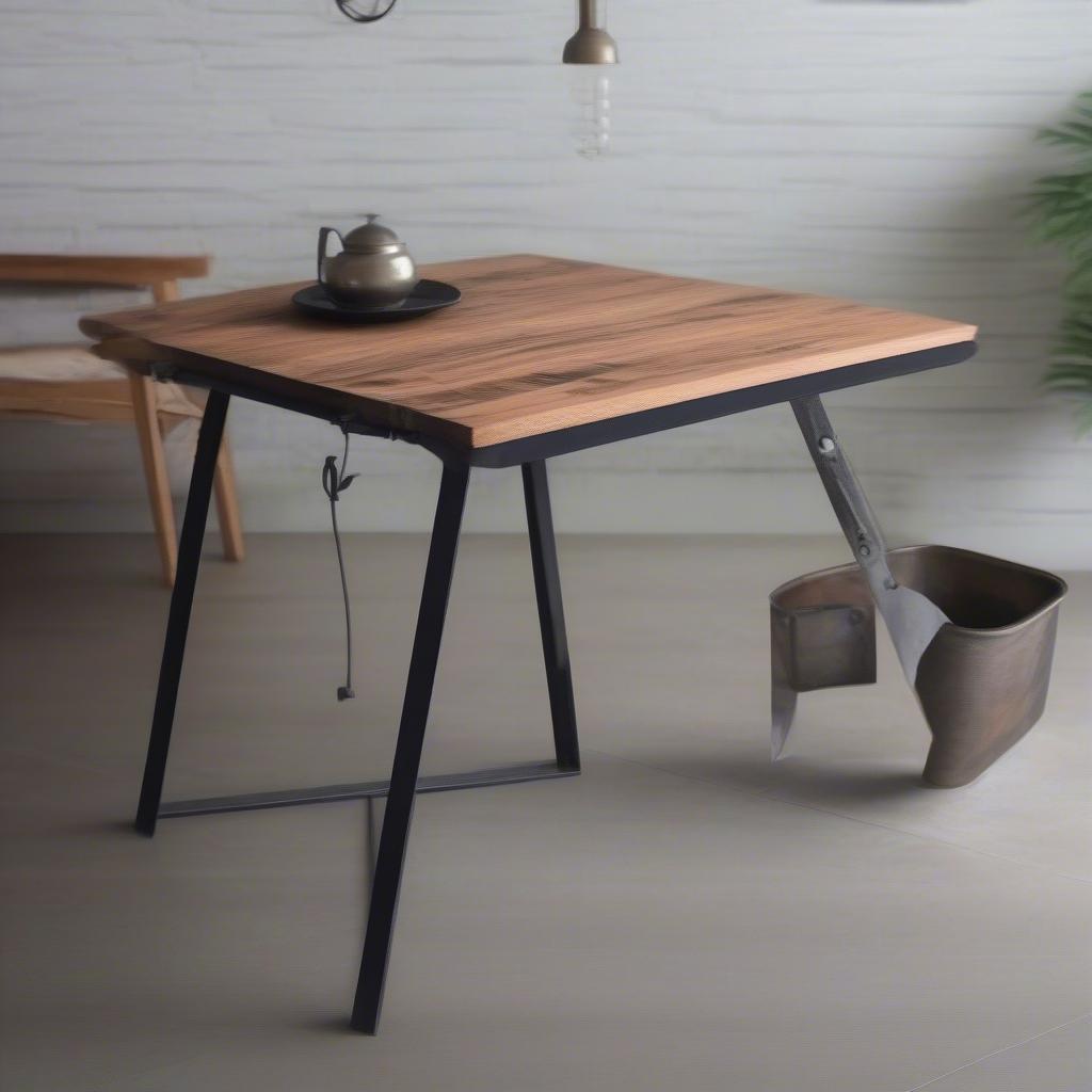 Bàn gỗ chân sắt gấp hiện đại, kiểu dáng đẹp, phù hợp với nhiều không gian