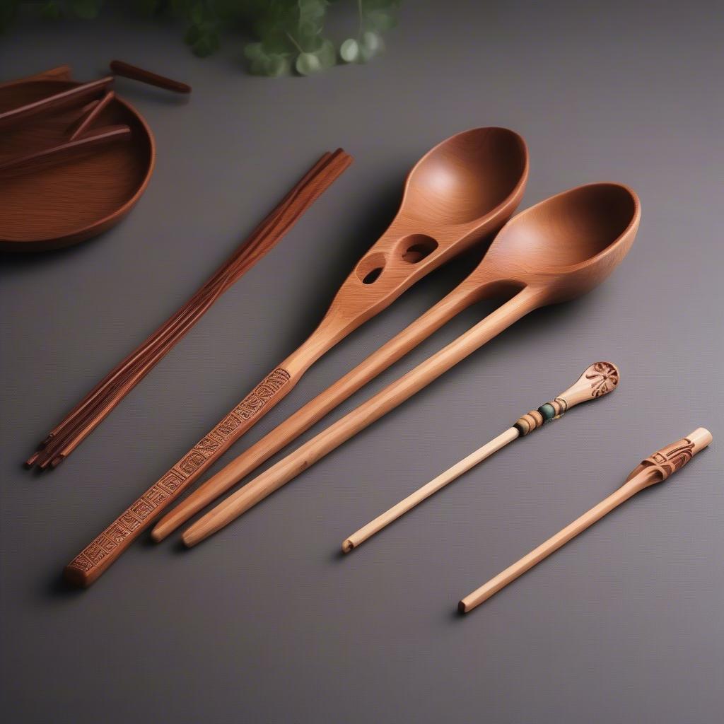 Bộ đũa thìa gỗ hoa văn đẹp với họa tiết tinh xảo, chất liệu gỗ tự nhiên sang trọng, phù hợp cho mọi gia đình.