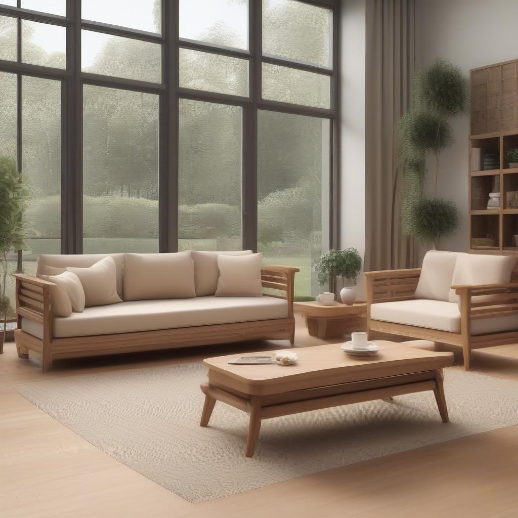 Bộ sofa gỗ đẹp hiện đại file 3D Max