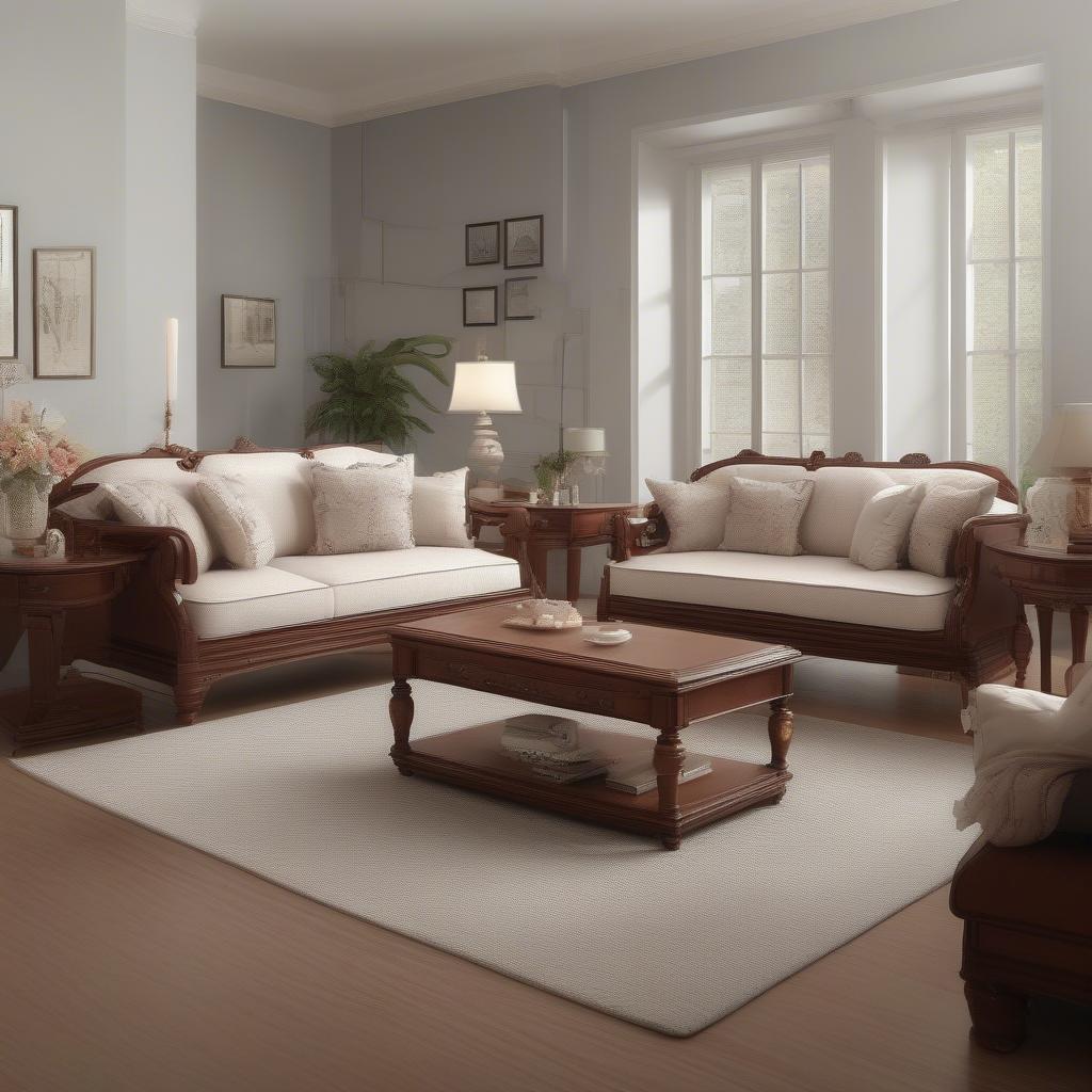 Bộ sofa gỗ gu trong không gian phòng khách