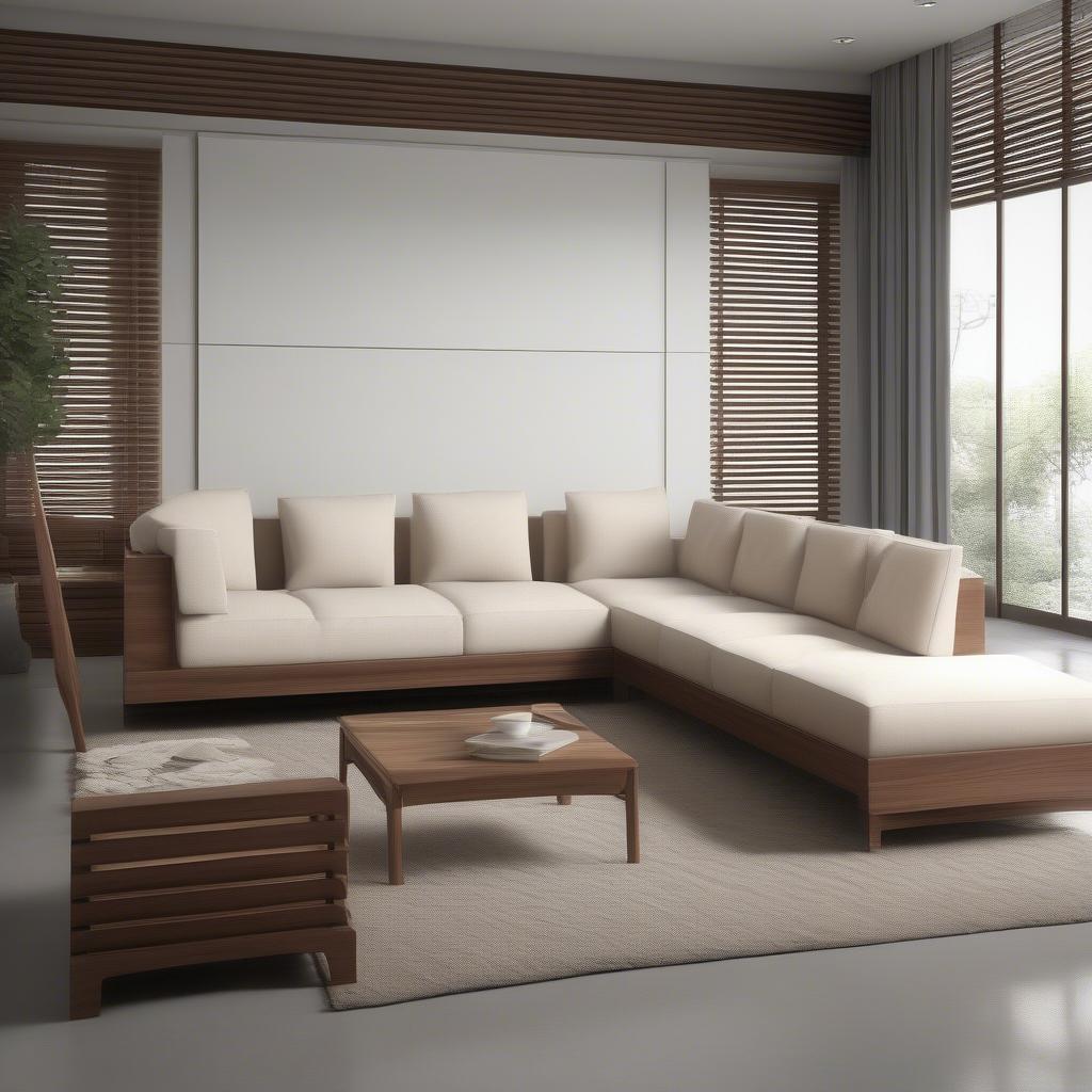 Bộ sofa gỗ óc chó hiện đại