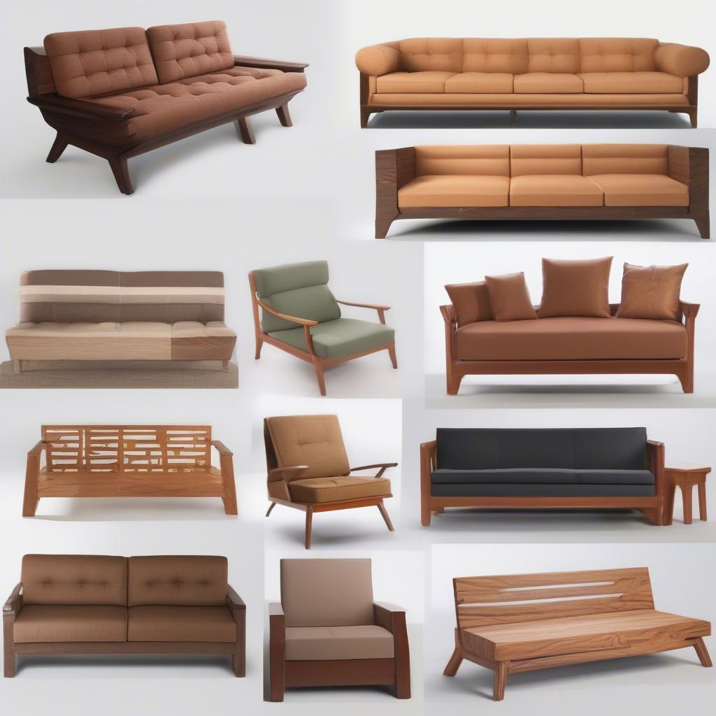 Các mẫu sofa gỗ nguyên khối đa dạng kiểu dáng