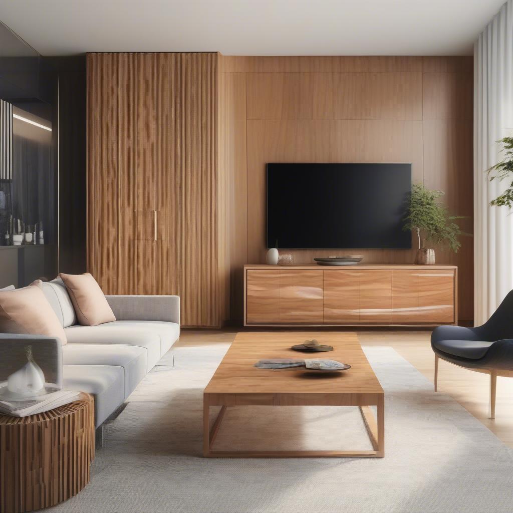 Đồ gỗ veneer cánh acrylic phòng khách