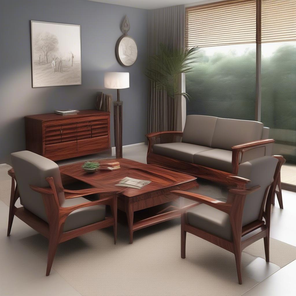 Lựa chọn bộ bàn ghế gỗ hương Nam Phi phù hợp với không gian phòng khách
