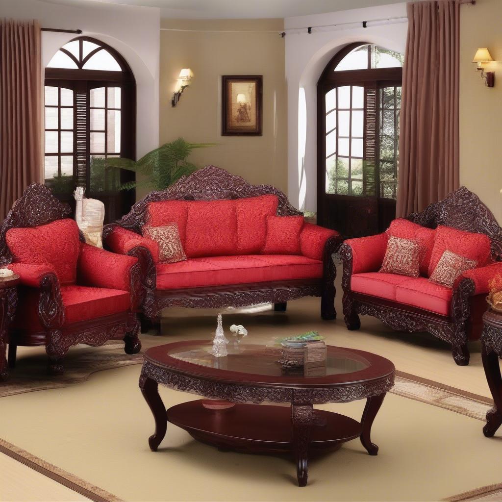 Mẫu bộ sofa gỗ gõ đỏ đẹp