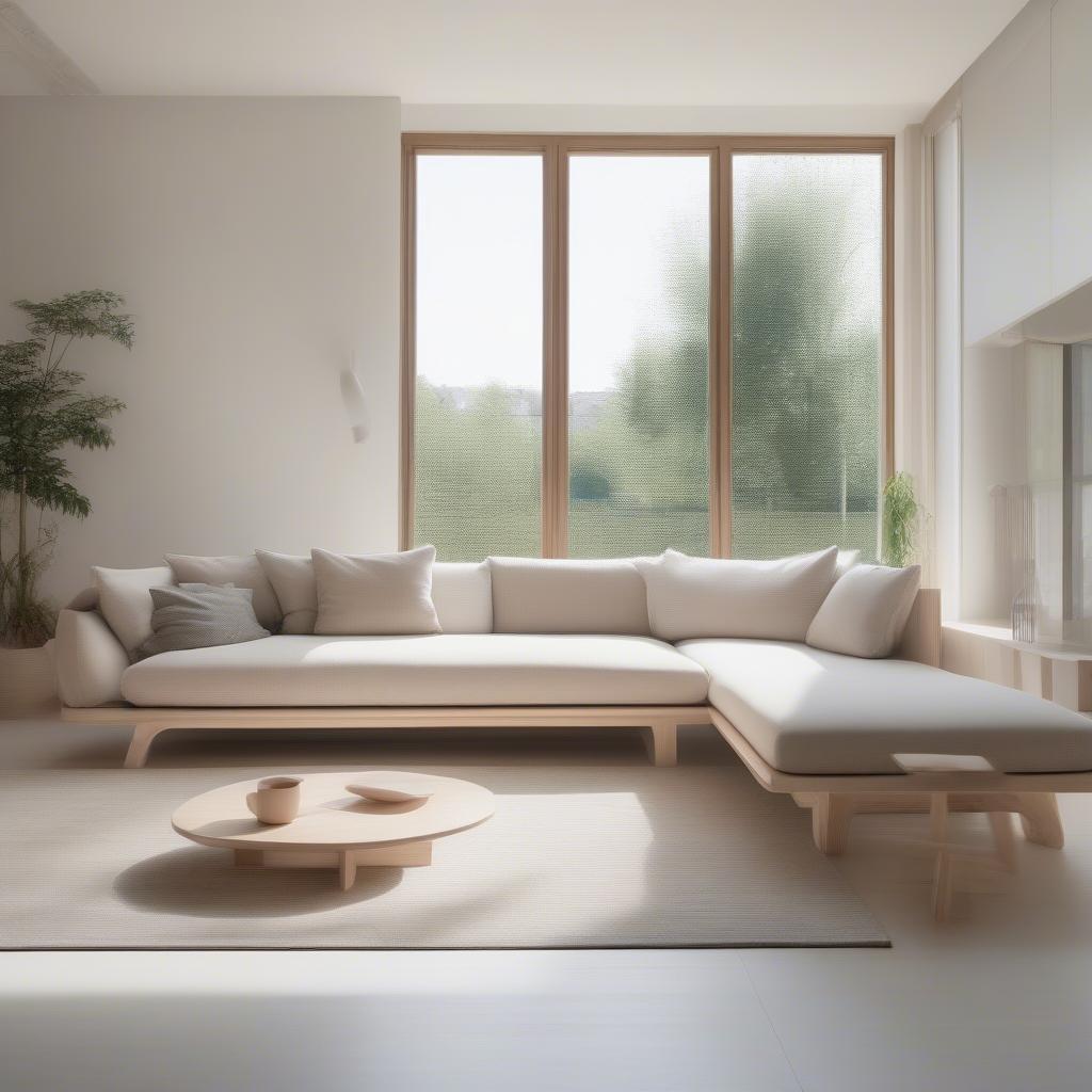 Sofa gỗ tần bì trong phòng khách hiện đại