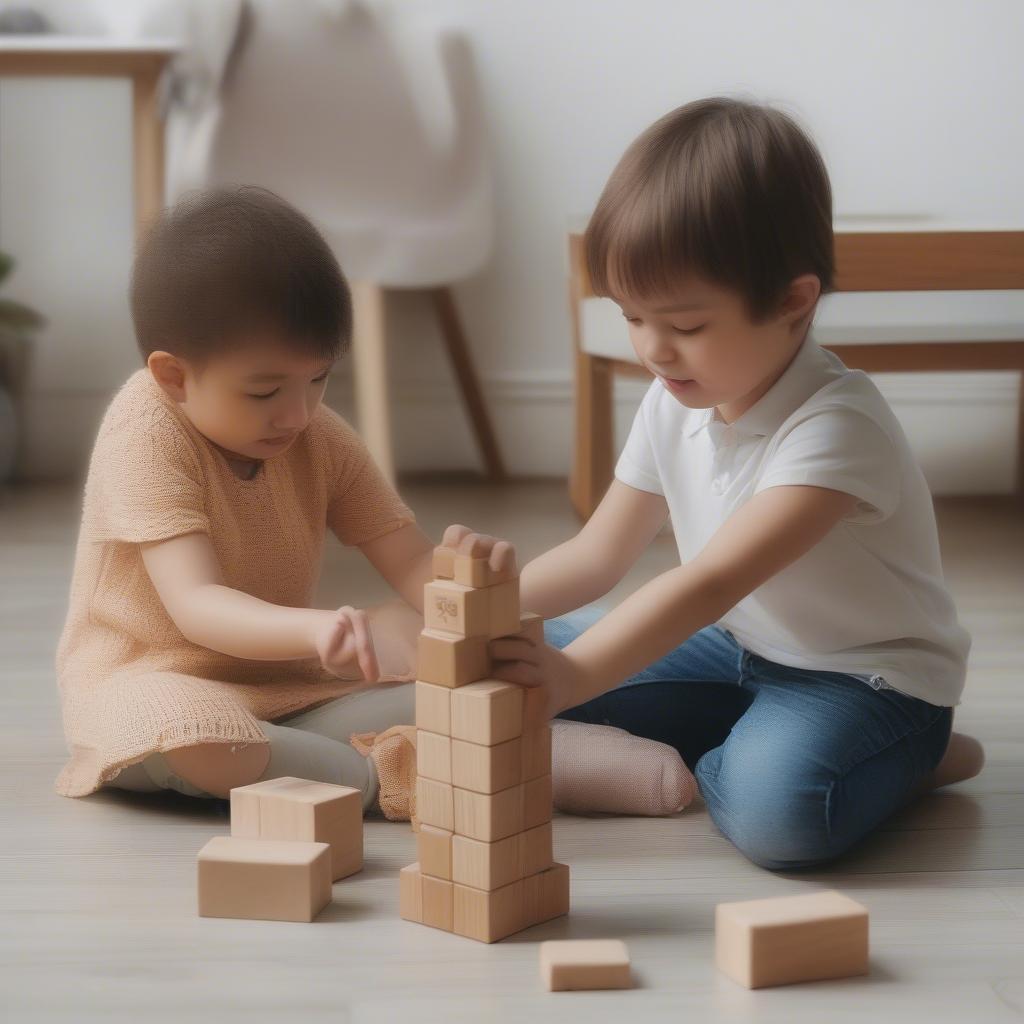 Trẻ em chơi bộ rút gỗ Tiki
