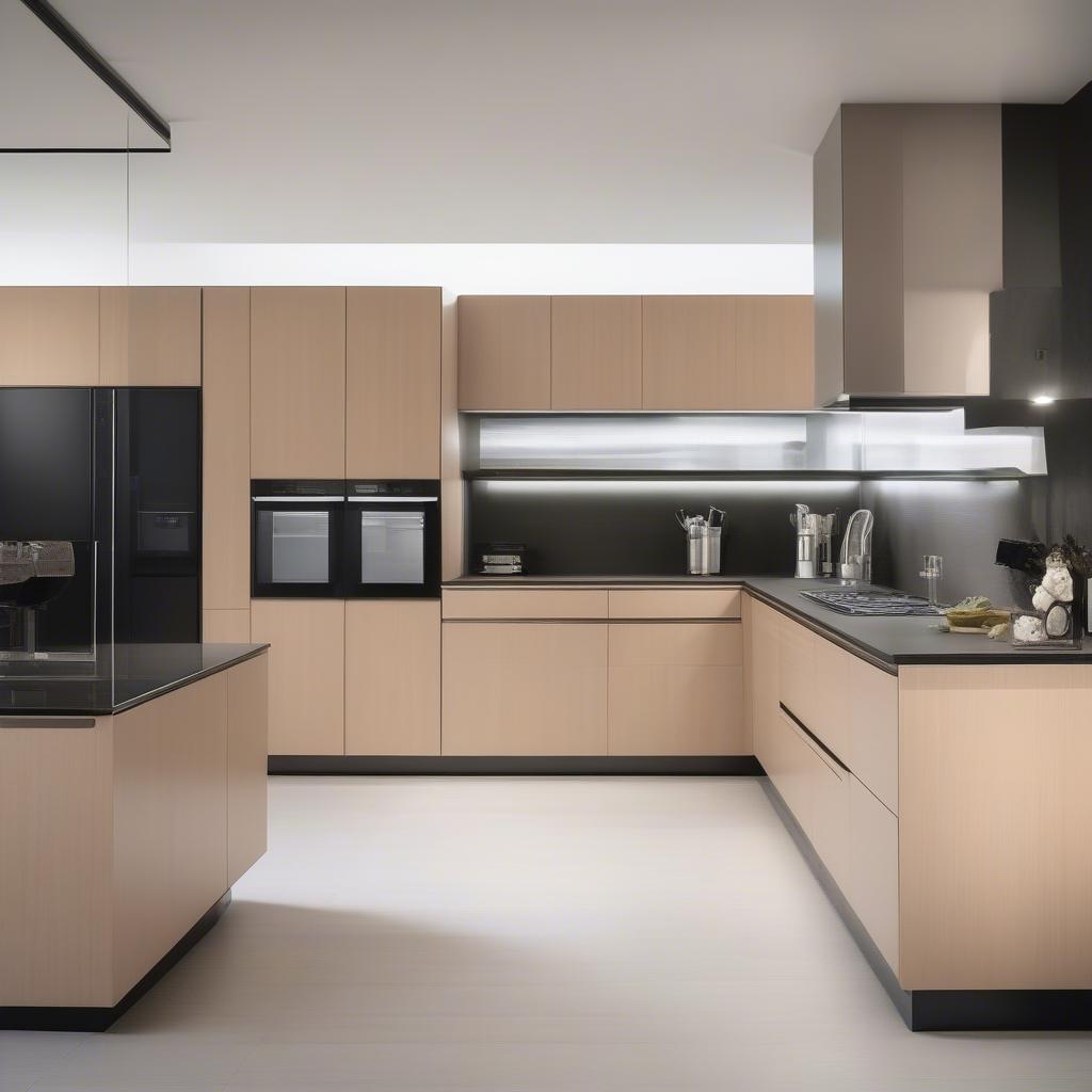Tủ bếp veneer cánh acrylic hiện đại