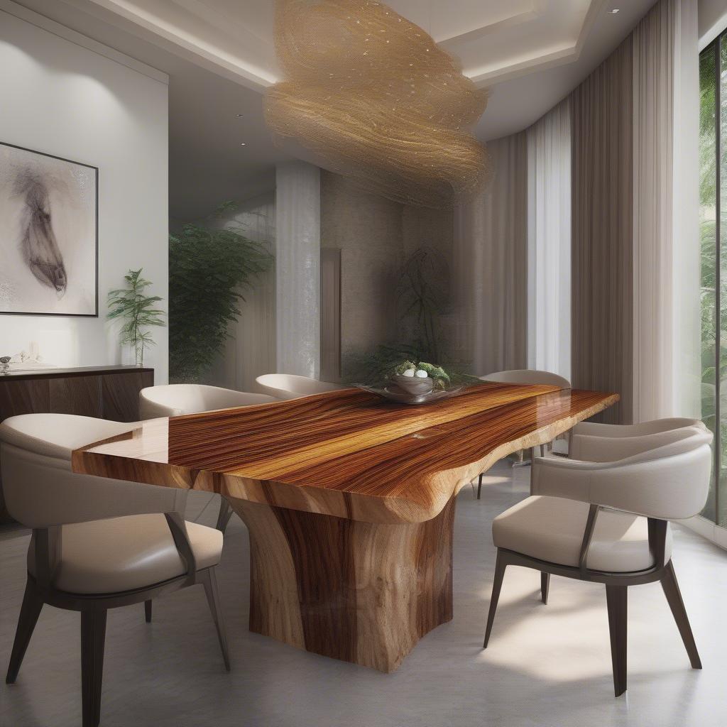 Bàn ăn gỗ xà cừ nguyên tấm sang trọng