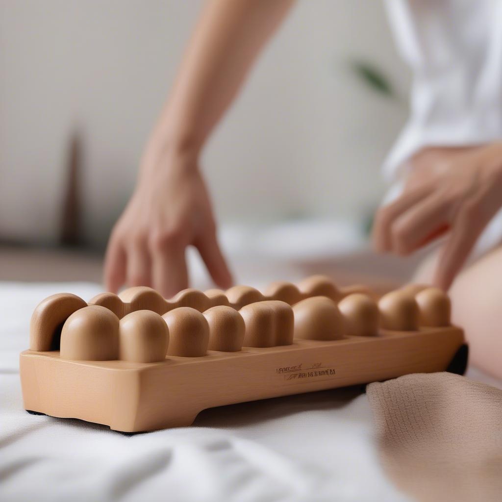 Hình ảnh bàn chà chân bằng gỗ có núm massage, giúp massage chuyên sâu và hiệu quả hơn.