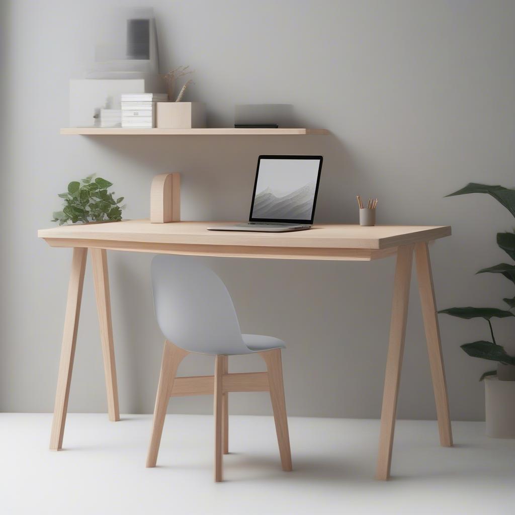 Bàn ghế gỗ để máy tính hiện đại, thiết kế tối giản, phù hợp với không gian làm việc nhỏ