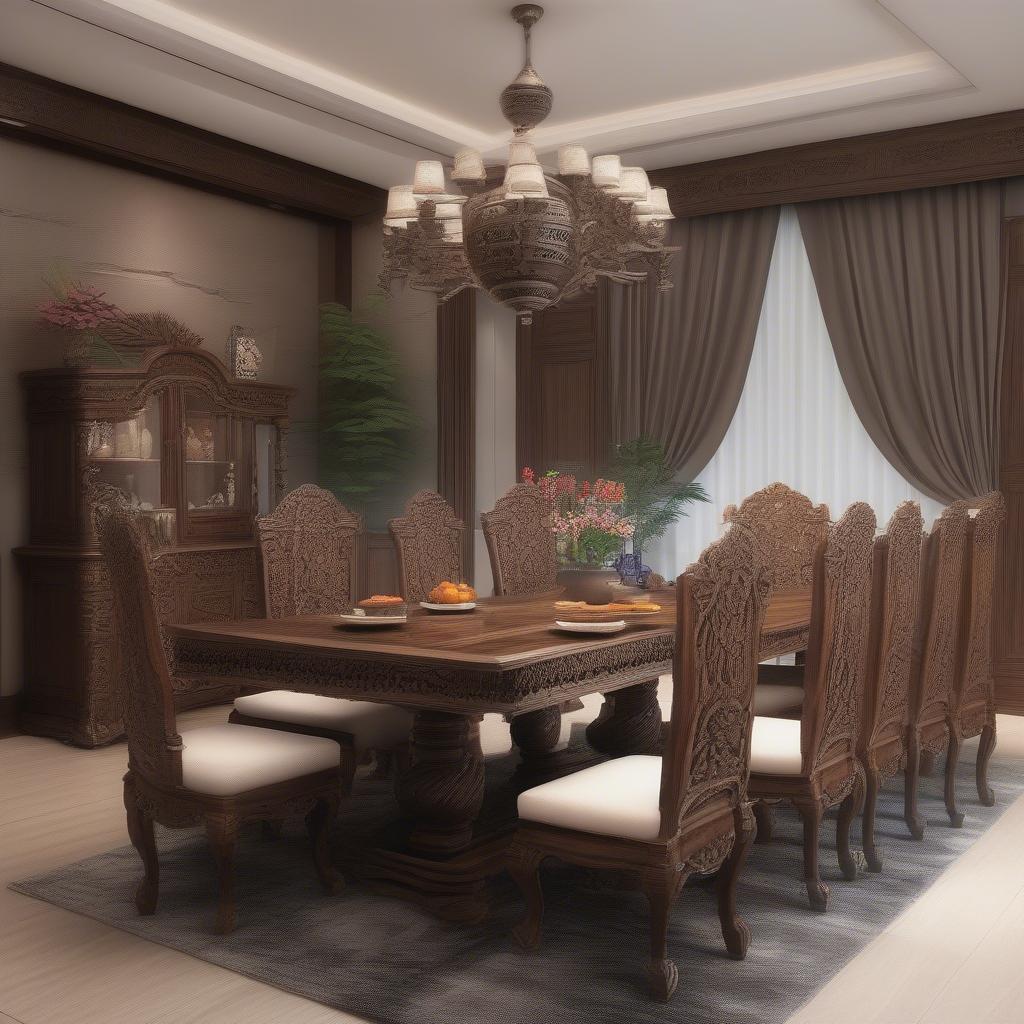 Bộ bàn ghế gỗ đinh hương trong phòng ăn sang trọng