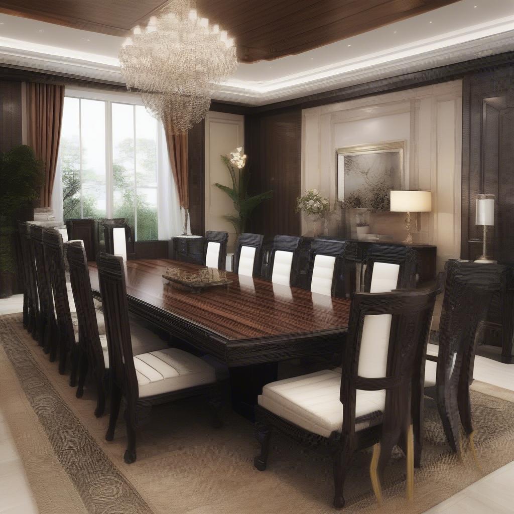 Bộ bàn ghế gỗ mun sọc tay 10 trong phòng khách sang trọng