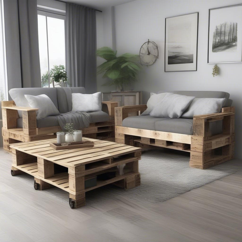 Bộ bàn ghế gỗ pallet độc đáo cho phòng khách