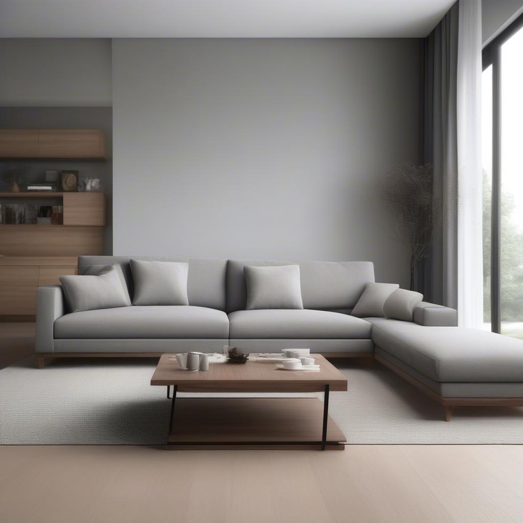 Bàn ghế gỗ sofa chữ L hiện đại