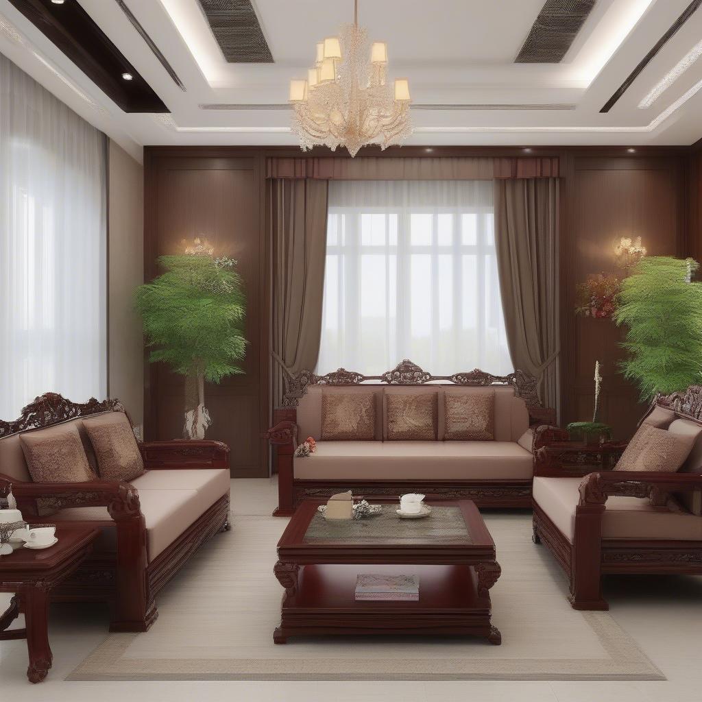 Bộ bàn ghế gỗ sofa nguyên khối gỗ gõ đỏ