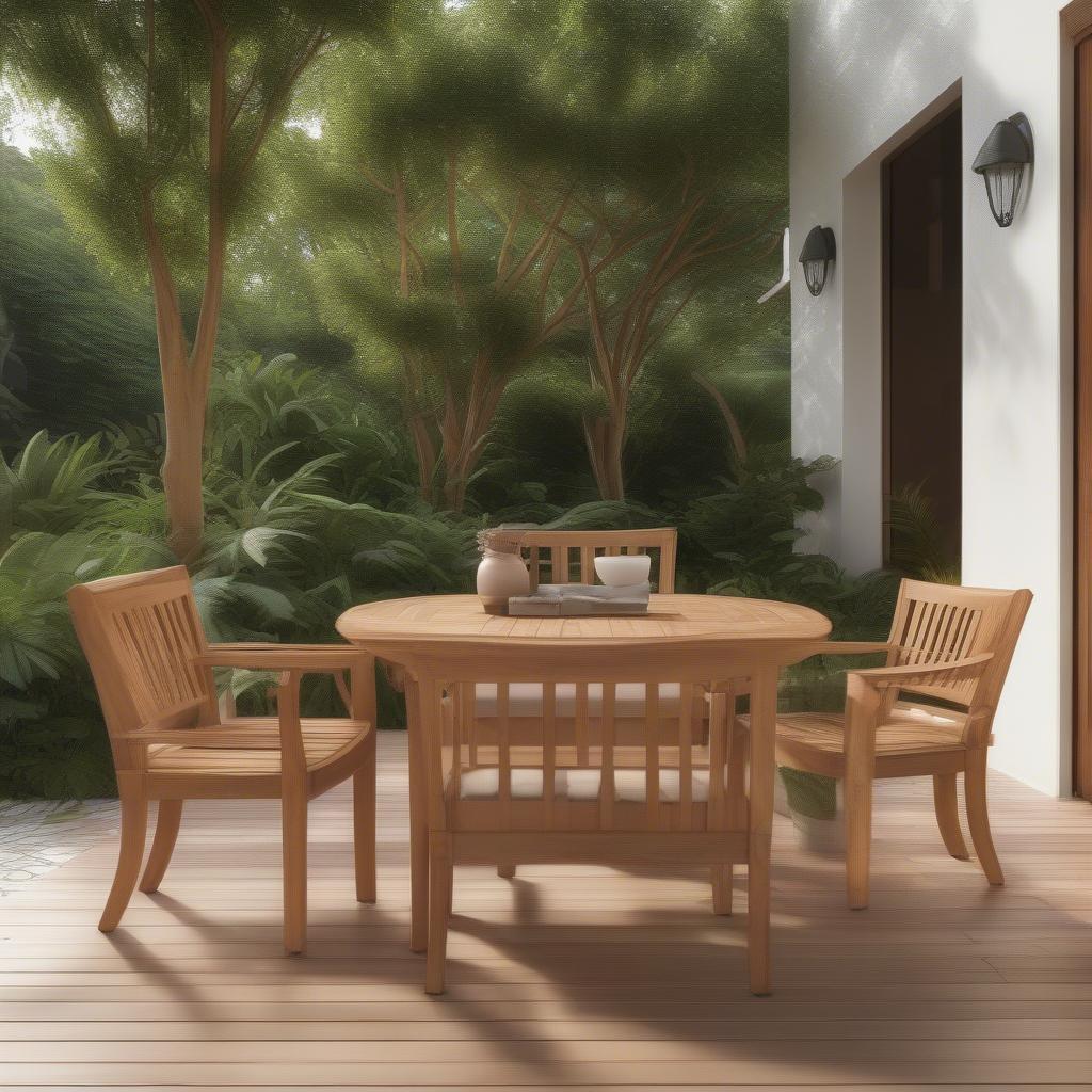 Bộ bàn ghế gỗ teak ngoài trời sang trọng