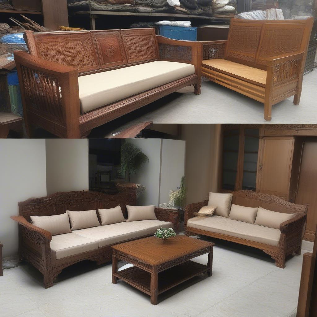 Bàn ghế sofa gỗ cũ TPHCM đa dạng mẫu mã và chất liệu