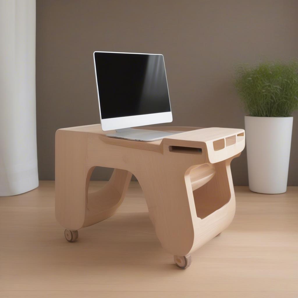 Bàn làm việc simpledesk ngồi bệt màu gỗ nhỏ gọn, phù hợp với không gian nhỏ