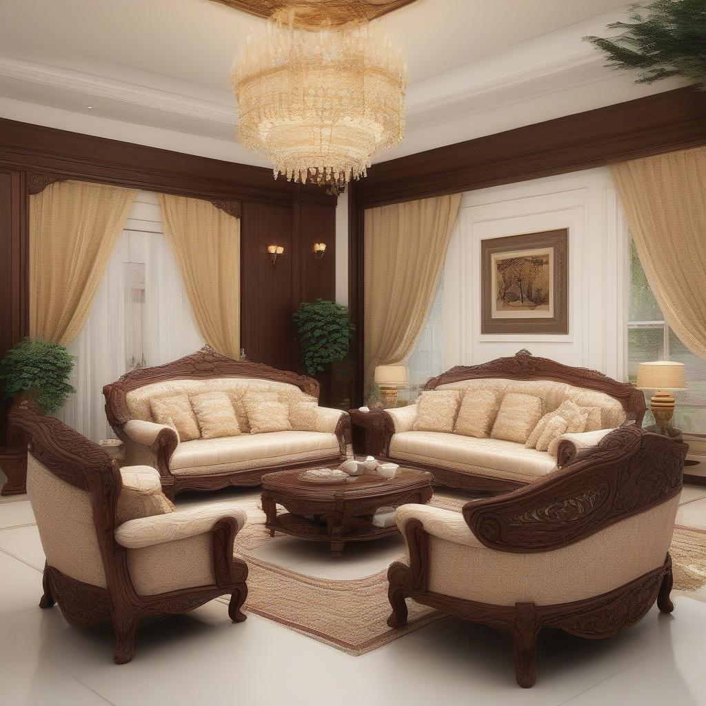 Bộ bàn ghế sofa gỗ tự nhiên sang trọng