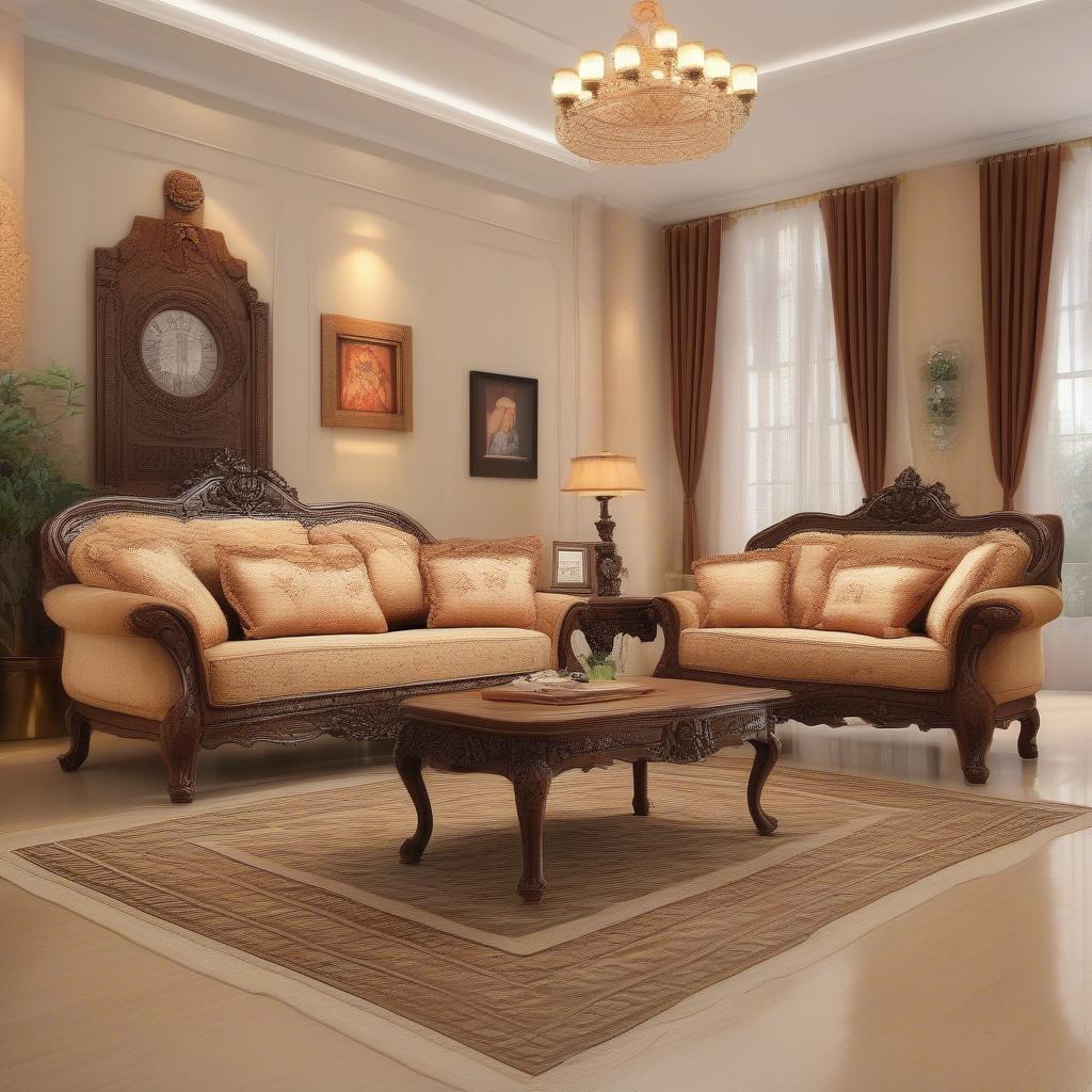 Bộ ghế gỗ phòng khách giá rẻ làm từ gỗ sồi