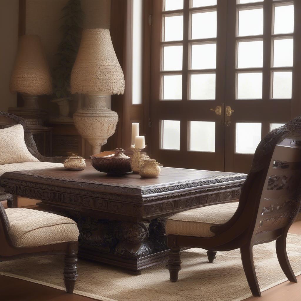 Bộ sập gỗ để bàn phòng khách
