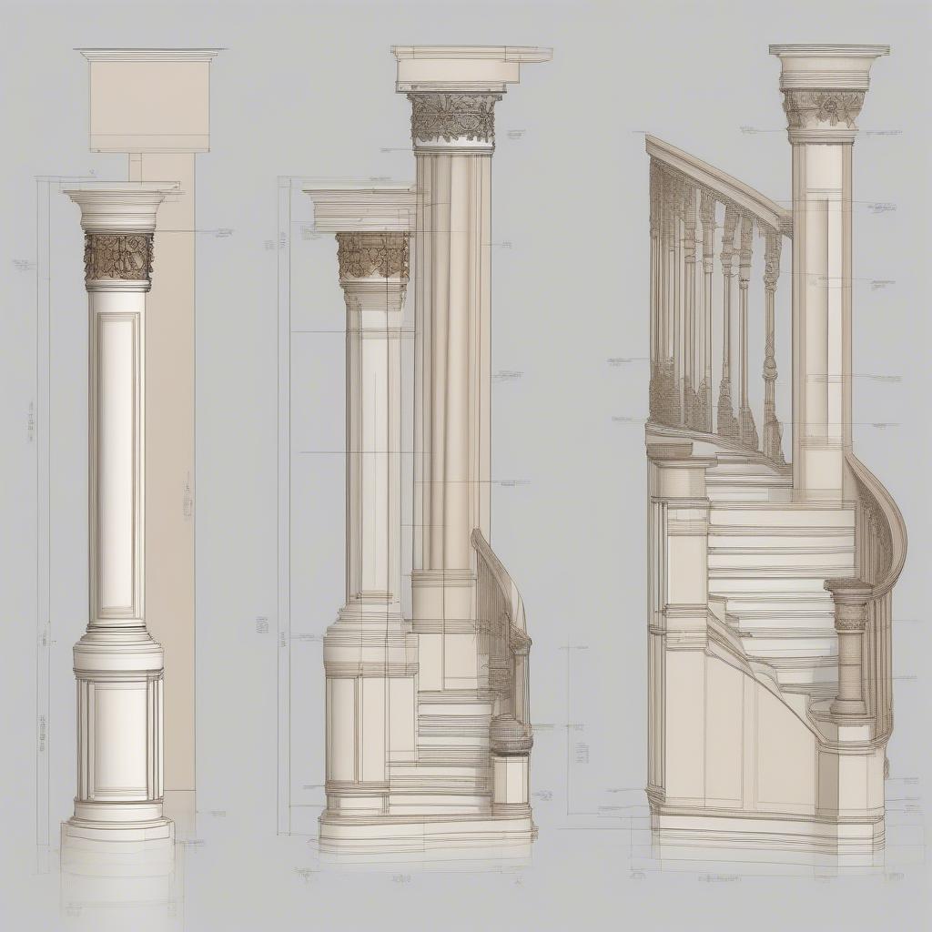 Các loại bản vẽ CAD trụ gỗ cầu thang