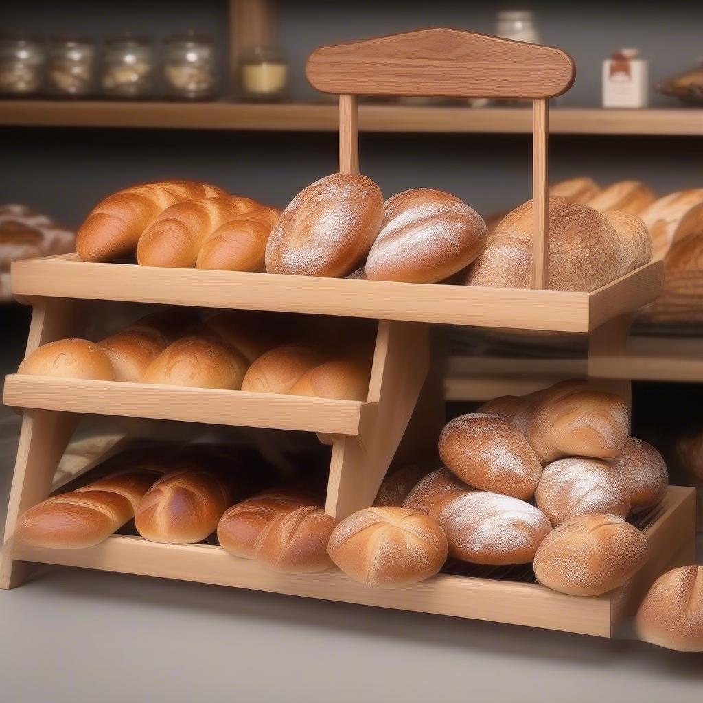 Cây bán bánh mì gỗ tiện dụng, dễ di chuyển, phù hợp với nhiều không gian