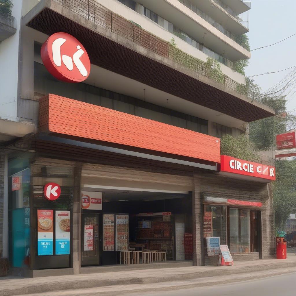 Circle K Cầu Gỗ: Ngoại cảnh cửa hàng hiện đại, tiện lợi.