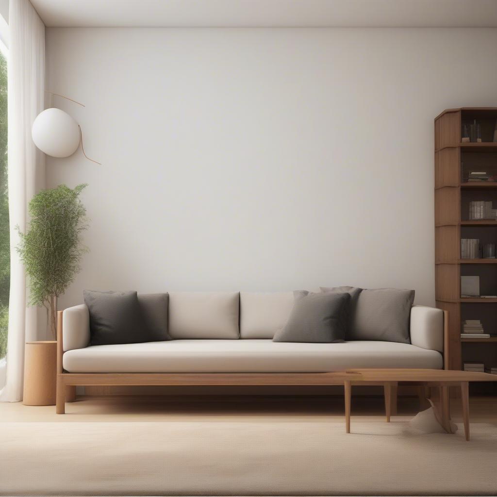 Ghế sofa gỗ đơn giản trong phòng khách