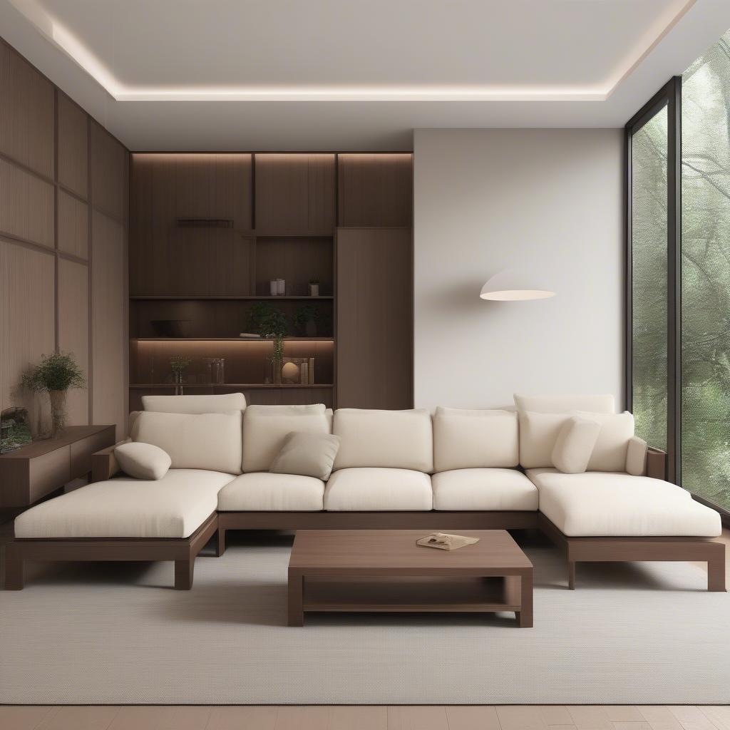 Ghế sofa góc gỗ hiện đại