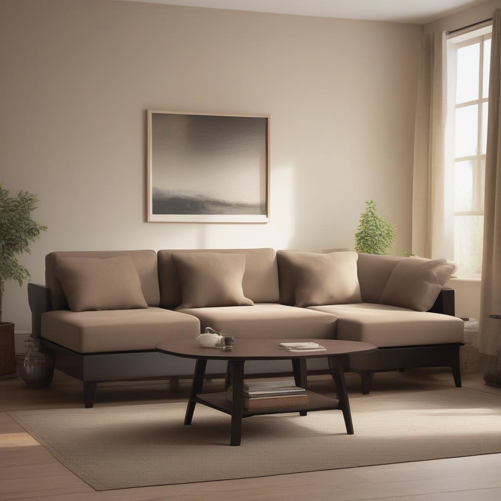 Ghế sofa góc gỗ trong phòng khách