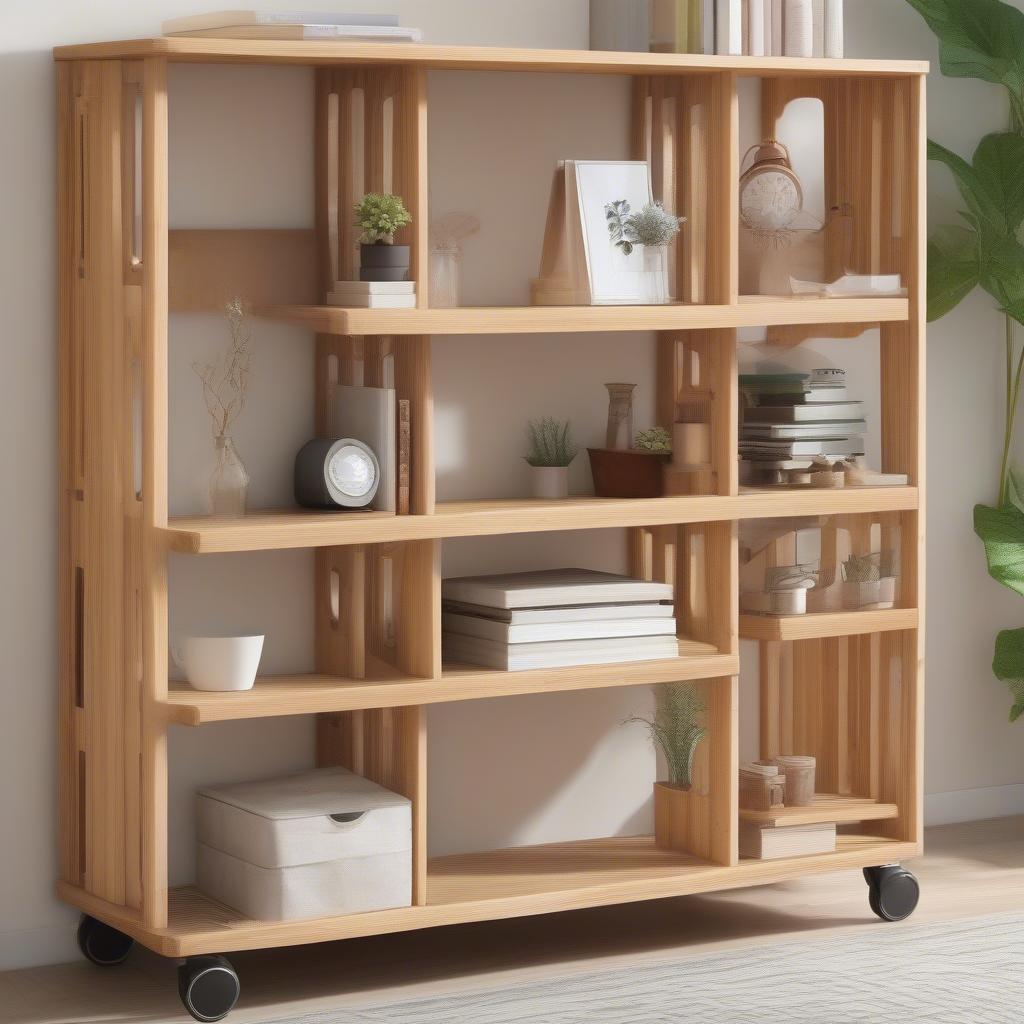 Giá gỗ cao su có bánh xe đẹp
