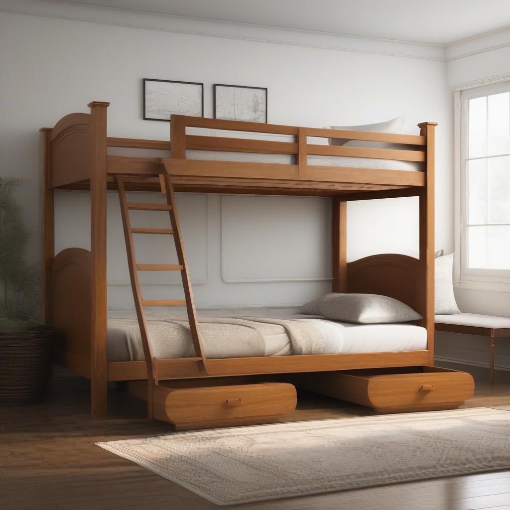 Giường 2 tầng gỗ sồi nhập khẩu cao cấp