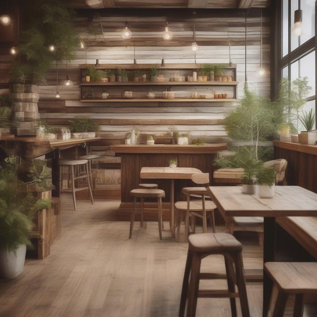 Không gian cafe rút gỗ ấm cúng