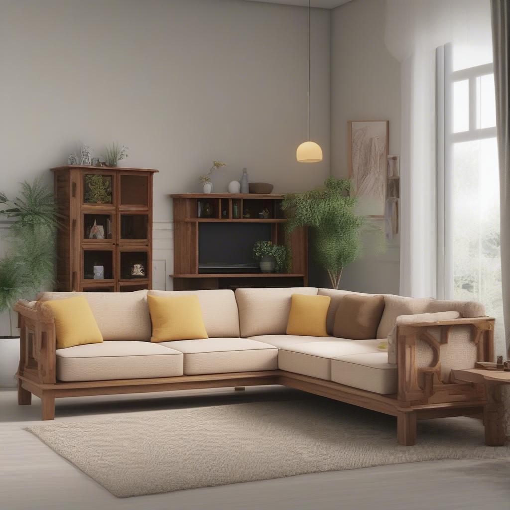 Lựa chọn sofa góc gỗ phù hợp với phong cách phòng khách