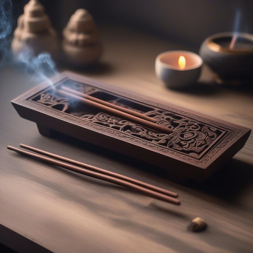 Ống đựng nhang gỗ chạm khắc tinh xảo