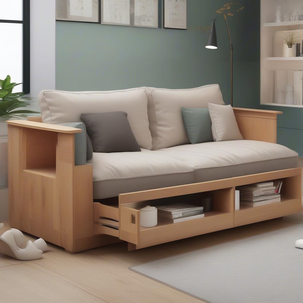 Sofa gỗ đa năng tiết kiệm diện tích