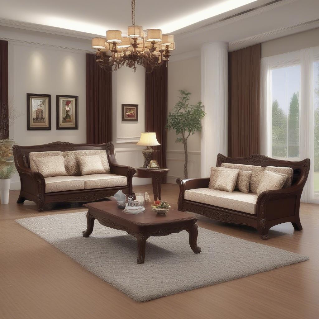 Sofa gỗ óc chó đẹp hiện đại