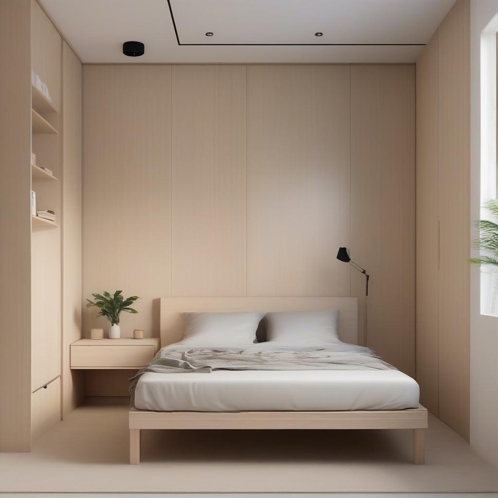 Thiết kế nội thất gỗ cao su tối giản