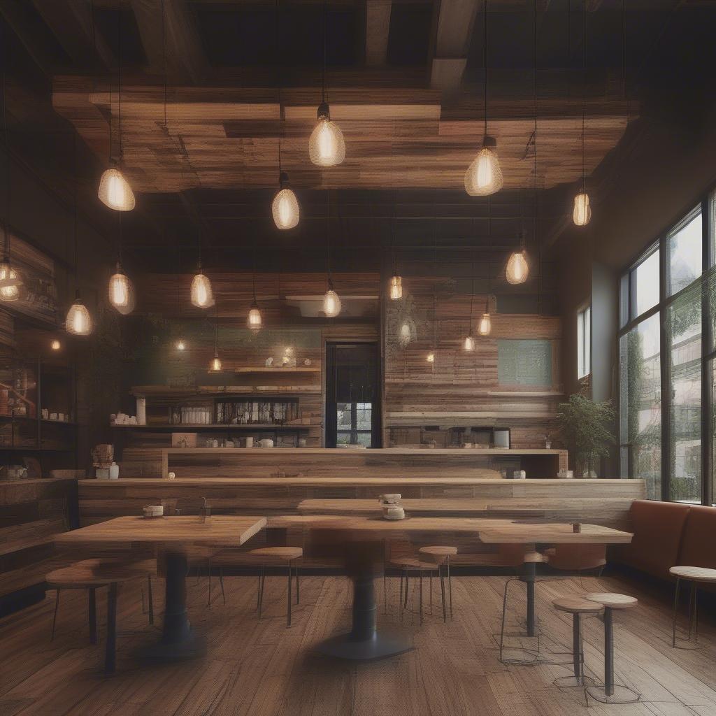 Thiết kế nội thất quán cafe rút gỗ