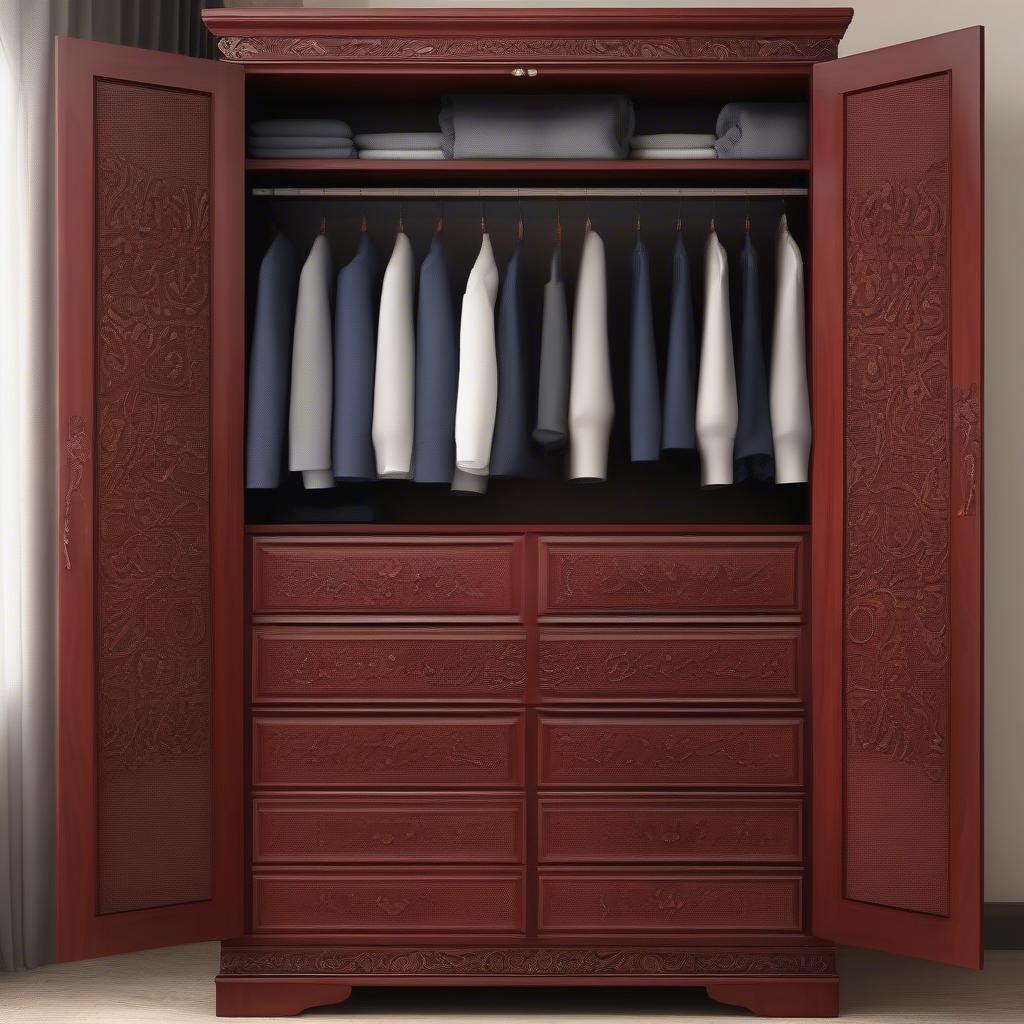 Tủ quần áo gỗ gõ đỏ hiện đại sang trọng