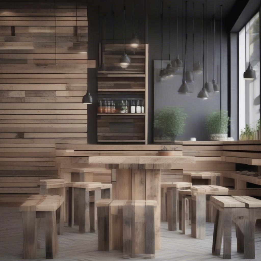 Xu hướng bàn ghế cafe gỗ thông pallet 2024